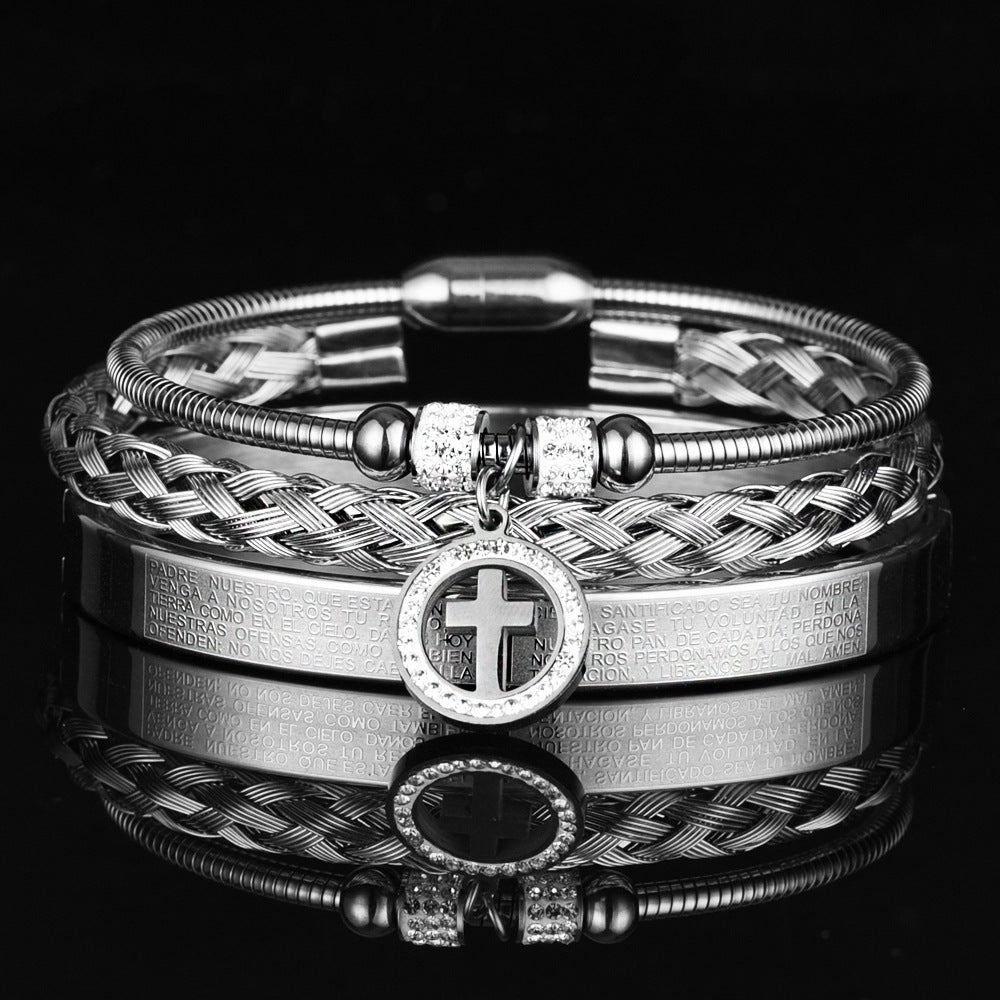 ALTIN™ 3-teiliges Unisex-Armband-Set mit Kreuzanhänger – Edelstahl & Stilvolles Design