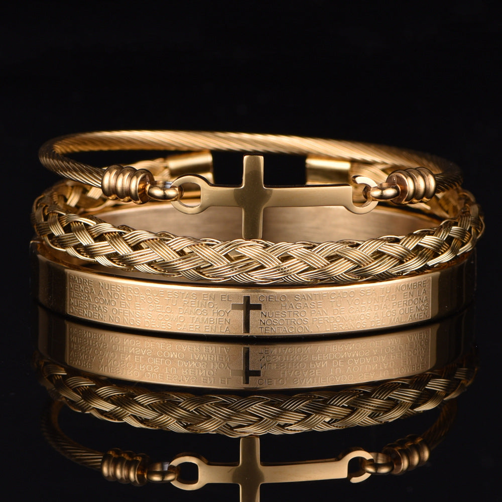 ALTIN™ 3-teiliges Unisex-Armband-Set mit Kreuzanhänger – Edelstahl & Stilvolles Design